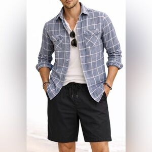 Men's The Village Surf Shop Surf Flannel Blue & White Size Small